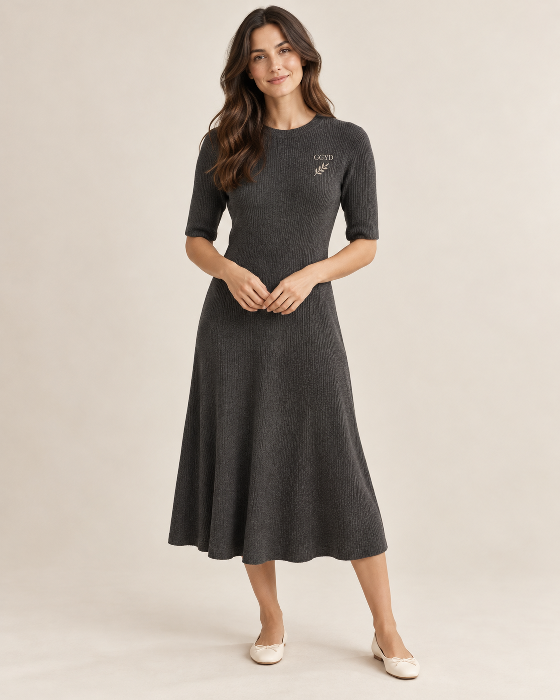 Charcoal The Abide Dress — women's front view rendering